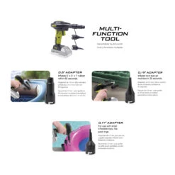 Sun Joe + Auto Joe 24V-AJC-AJV-LTE 24V* IONMAX High Volume Inflator & Portable Air Compressor Kit | W/ 2.0-Ah Battery + Charger, Storage Bag, 3 Inflation Adapters, And Nozzle Pin Attachments -Lennox Bliss Store 24V AJV CT Functions1