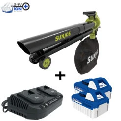 Sun Joe 24V-X2-BVM143 48-Volt* IONMAX Cordless Leaf Blower Vacuum Mulcher Kit | 163-MPH | 391-CFM | W/ 2 X 4.0-Ah Batteries + Dual Port Charger