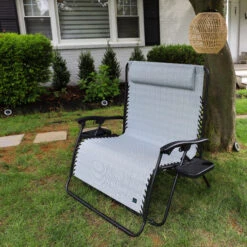 Bliss Hammocks GFC-497DGRY Extra Wide 2-Person Gravity Free Chair W/ Pillow & Drink Trays | 45-in. Wide | Weather & Rust Resistant | 600 Lb. Capacity (Gray) -Lennox Bliss Store 3Y4A0467