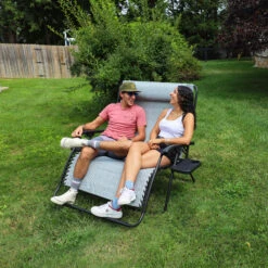 Bliss Hammocks GFC-497DGRY Extra Wide 2-Person Gravity Free Chair W/ Pillow & Drink Trays | 45-in. Wide | Weather & Rust Resistant | 600 Lb. Capacity (Gray) -Lennox Bliss Store 3Y4A0522