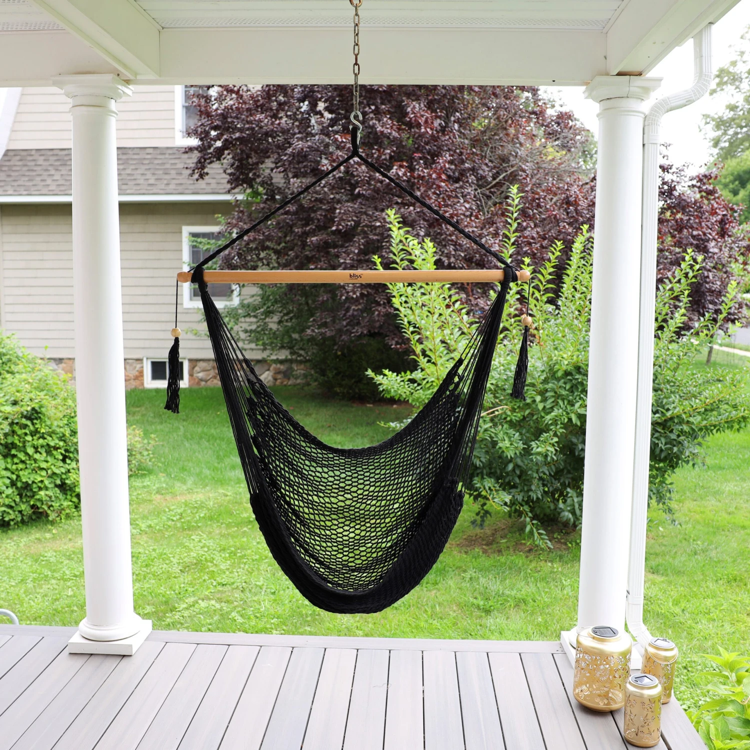 Bliss Hammocks BHC-412BLK Island Rope Hammock Chair W/ Spreader Bar & Hanging Hardware | 40-in. Wide | 265 Lb. Capacity (Black) 8 Bliss Hammocks BHC-412BLK Island Rope Hammock Chair W/ Spreader Bar & Hanging Hardware | 40-in. Wide | 265 Lb. Capacity (Black) - Image 6