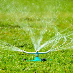 Aqua Joe AJ-TRSWB Indestructible 3-Arm Zinc Rotary 360° Sprinkler | Wheeled Base | 1,390 Sq. Ft. Max Coverage -Lennox Bliss Store AJ TRSWB Lifestyle03