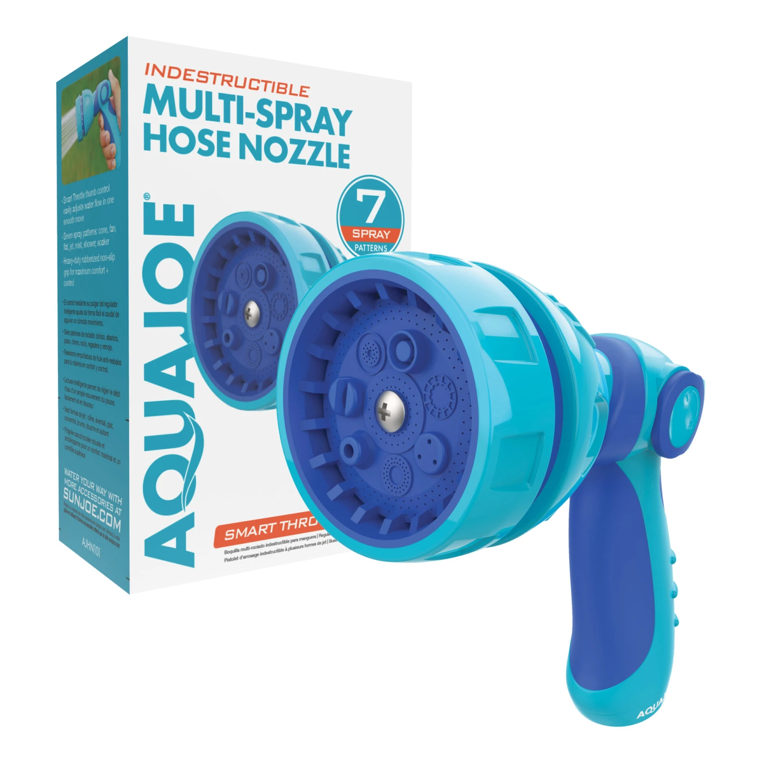 Aqua Joe AJHN101 Indestructible Series Non-Slip Grip Hose Nozzle | W/ Thumb Control & One Touch Smart Throttle | 7-Spray Patterns 3 Aqua Joe AJHN101 Indestructible Series Non-Slip Grip Hose Nozzle | W/ Thumb Control & One Touch Smart Throttle | 7-Spray Patterns