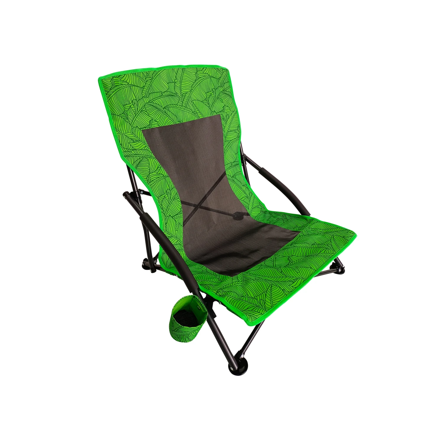 Bliss Hammocks BBC-353-GBL Collapsible Beach Chair W/ Cup Holder | Storage Bag Included | 275 Lb. Capacity (Green Banana Leaves) 4 Bliss Hammocks BBC-353-GBL Collapsible Beach Chair W/ Cup Holder | Storage Bag Included | 275 Lb. Capacity (Green Banana Leaves) - Image 2