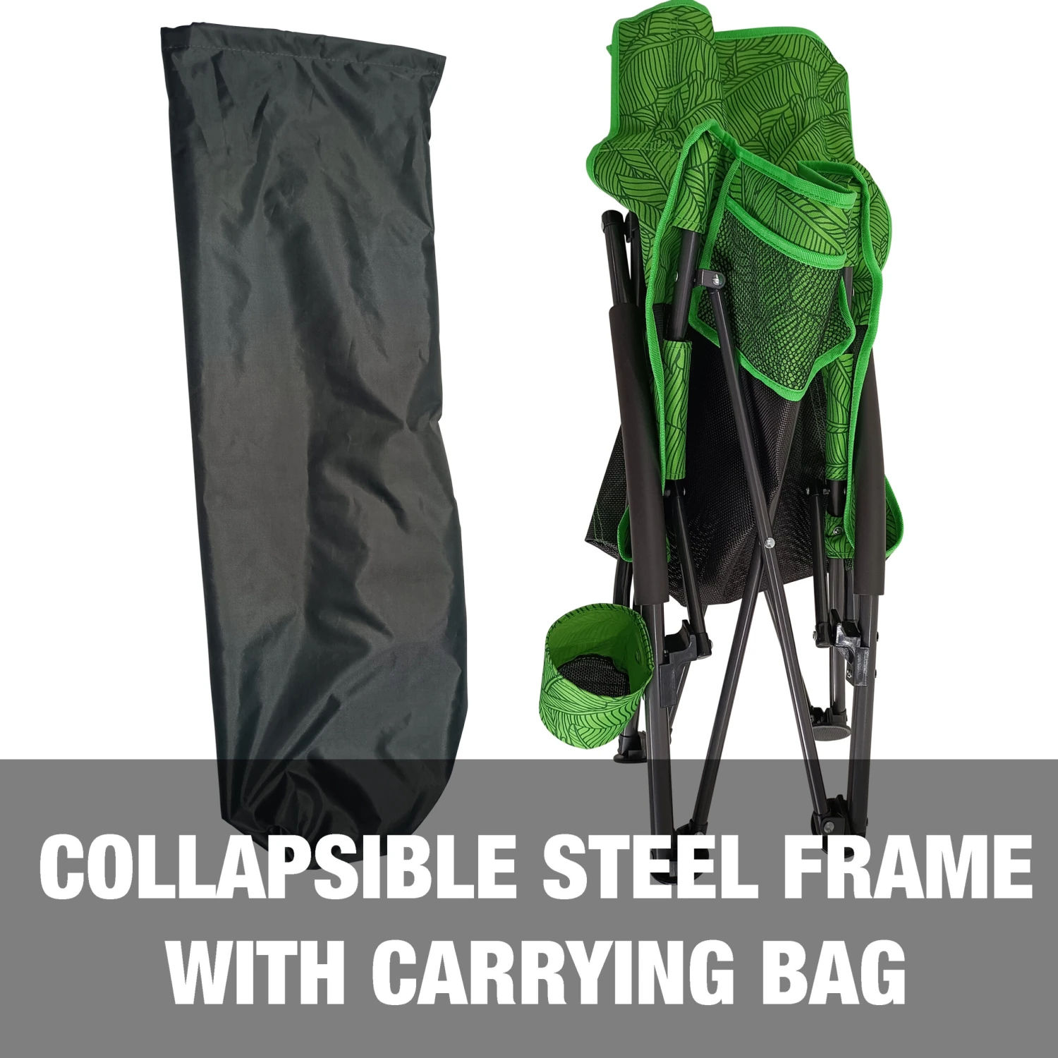 Bliss Hammocks BBC-353-GBL Collapsible Beach Chair W/ Cup Holder | Storage Bag Included | 275 Lb. Capacity (Green Banana Leaves) 6 Bliss Hammocks BBC-353-GBL Collapsible Beach Chair W/ Cup Holder | Storage Bag Included | 275 Lb. Capacity (Green Banana Leaves) - Image 4