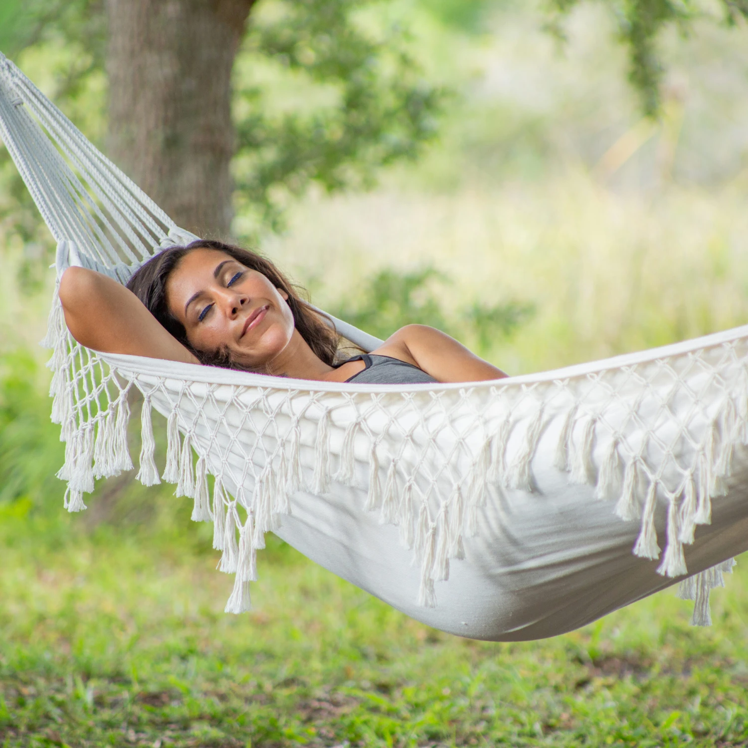 Bliss Hammocks BH-400WFRCA Brazilian Style Hammock In A Bag W/ Fringe & Hanging Hardware | 40-in. Wide | 250 Lb. Capacity 12 Bliss Hammocks BH-400WFRCA Brazilian Style Hammock In A Bag W/ Fringe & Hanging Hardware | 40-in. Wide | 250 Lb. Capacity - Image 10