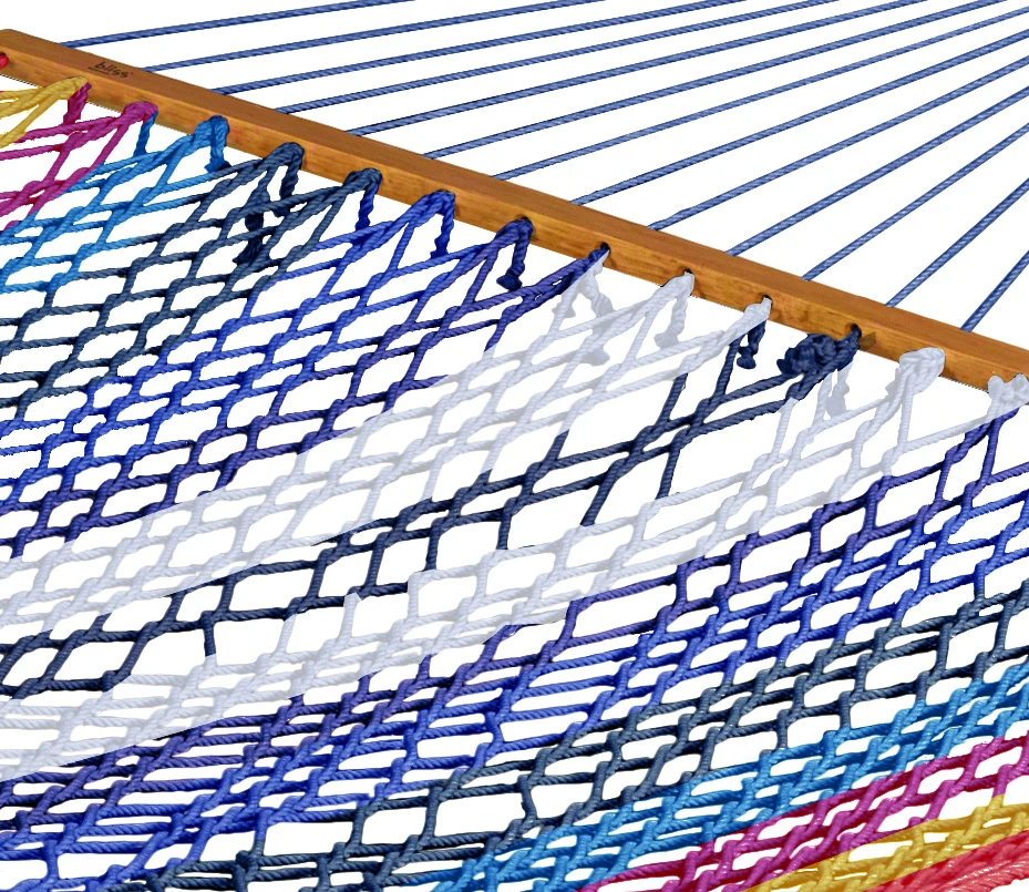 Bliss Hammocks BH-409M Multi-Color Rope Hammock W/ Spreader Bars & Hanging Hardware | 55-in. Wide | 450 Lb. Capacity 4 Bliss Hammocks BH-409M Multi-Color Rope Hammock W/ Spreader Bars & Hanging Hardware | 55-in. Wide | 450 Lb. Capacity - Image 2