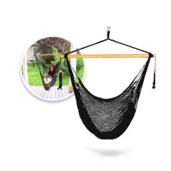 Bliss Hammocks BHC-412BLK Island Rope Hammock Chair W/ Spreader Bar & Hanging Hardware | 40-in. Wide | 265 Lb. Capacity (Black)