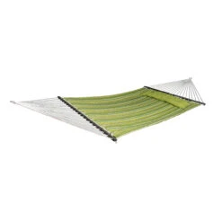 Bliss Hammocks BQO-487 Reversible 2-Person Quilted Hammock W/ Spreader Bars, Pillow & Hanging Hardware | 55-in. Wide | 420 Lb. Capacity (Green Stripes)