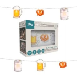 Bliss Outdoors BSL-300-BKP Themed String Lights W/ Hanging Clips | 12-Foot | 20 LEDs & Remote | 8 Lighting Modes W/ Timer | Waterproof IP44 (Beer & Pretzel)