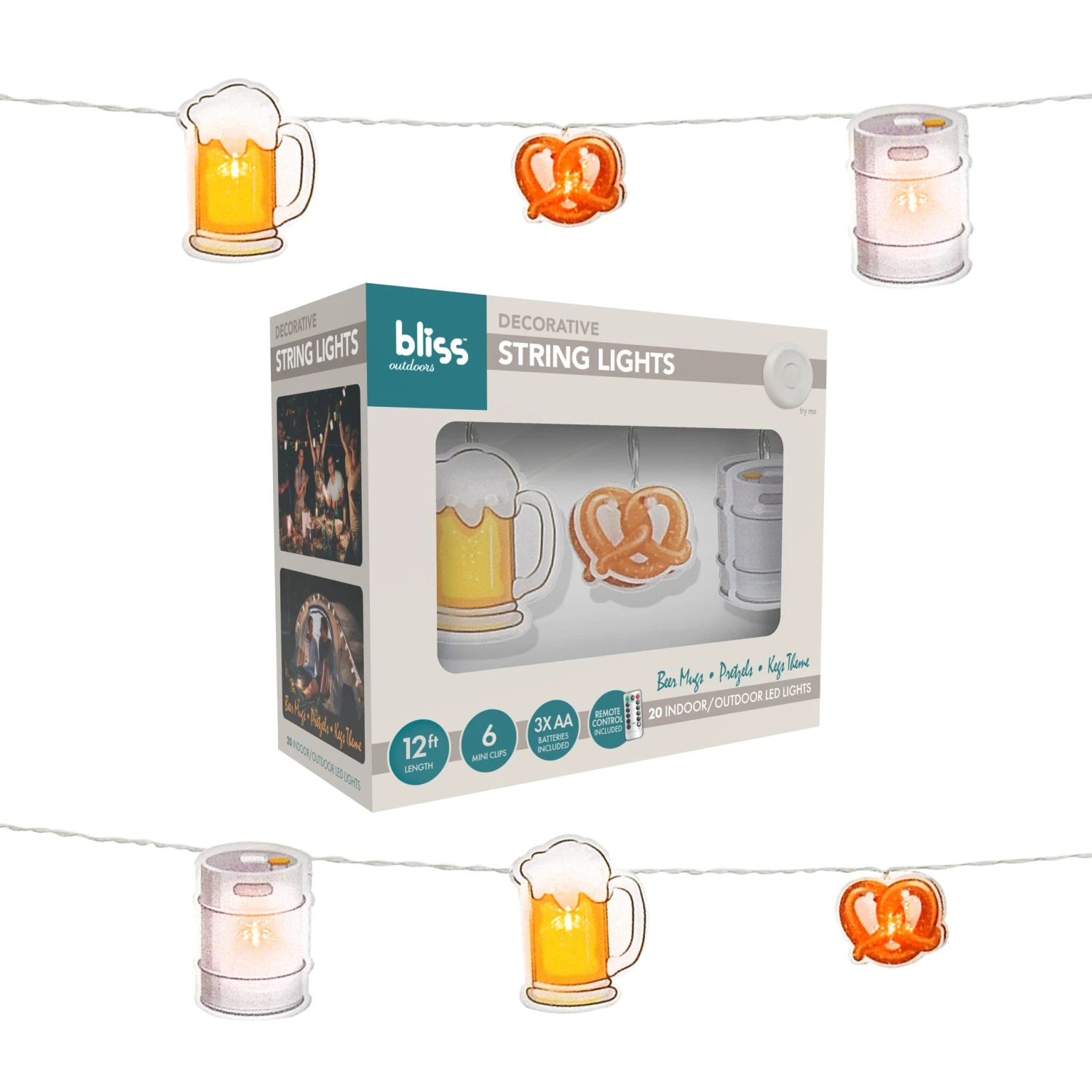 Bliss Outdoors BSL-300-BKP Themed String Lights W/ Hanging Clips | 12-Foot | 20 LEDs & Remote | 8 Lighting Modes W/ Timer | Waterproof IP44 (Beer & Pretzel) 2 Bliss Outdoors BSL-300-BKP Themed String Lights W/ Hanging Clips | 12-Foot | 20 LEDs & Remote | 8 Lighting Modes W/ Timer | Waterproof IP44 (Beer & Pretzel)