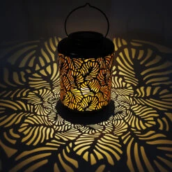 Bliss Outdoors BSL-308-WH Solar LED Lantern W/ Banana Leaf Design & Hand Painted Finish | 12-in. Tall | Waterproof IP44 (White) -Lennox Bliss Store BSL 308 LightView1B