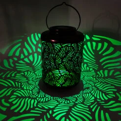 Bliss Outdoors BSL-308-WH Solar LED Lantern W/ Banana Leaf Design & Hand Painted Finish | 12-in. Tall | Waterproof IP44 (White) -Lennox Bliss Store BSL 308 LightView2B