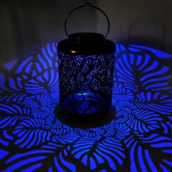 Bliss Outdoors BSL-308-WH Solar LED Lantern W/ Banana Leaf Design & Hand Painted Finish | 12-in. Tall | Waterproof IP44 (White) -Lennox Bliss Store BSL 308 LightView4B