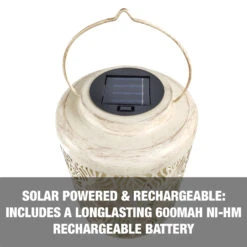 Bliss Outdoors BSL-308-WH Solar LED Lantern W/ Banana Leaf Design & Hand Painted Finish | 12-in. Tall | Waterproof IP44 (White) -Lennox Bliss Store BSL 308 WH PDP1