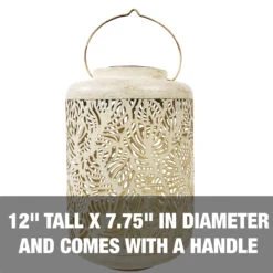 Bliss Outdoors BSL-308-WH Solar LED Lantern W/ Banana Leaf Design & Hand Painted Finish | 12-in. Tall | Waterproof IP44 (White) -Lennox Bliss Store BSL 308 WH PDP2