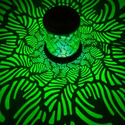 Bliss Outdoors BSL-308-WH Solar LED Lantern W/ Banana Leaf Design & Hand Painted Finish | 12-in. Tall | Waterproof IP44 (White) -Lennox Bliss Store BSL 308LightView2A