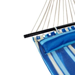 Bliss Hammocks BV-360G Breathable 2-Person Hammock W/ Spreader Bar & Pillow | 55-in. Wide | Weather Resistant | 500 Lb. Capacity (Ocean Blue Stripes) -Lennox Bliss Store BV 360G CLOSEUP