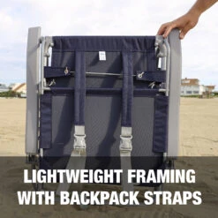 Bliss Hammocks GBC-026-NVY Gravity Free Beach Chair W/ Pillow & Canopy | 26-in. Wide | Weather & Rust Resistant | 300 Lb. Capacity (Navy) -Lennox Bliss Store BackpackImage03