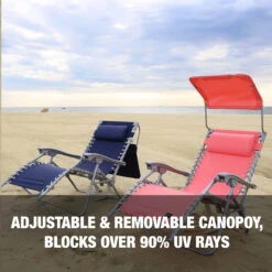 Bliss Hammocks GBC-026-NVY Gravity Free Beach Chair W/ Pillow & Canopy | 26-in. Wide | Weather & Rust Resistant | 300 Lb. Capacity (Navy) -Lennox Bliss Store GBC 026 CLIMAGE01