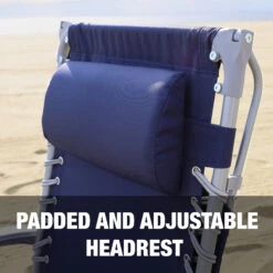 Bliss Hammocks GBC-026-NVY Gravity Free Beach Chair W/ Pillow & Canopy | 26-in. Wide | Weather & Rust Resistant | 300 Lb. Capacity (Navy) -Lennox Bliss Store GBC 026 NVYIMAGE02