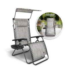 Bliss Hammocks GFC-451WP Gravity Free Chair W/ Canopy , Drink Tray, & Pillow | 30-in. Wide XL | Weather & Rust Resistant | 360 Lb. Capacity