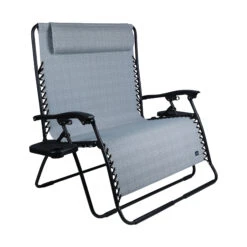Bliss Hammocks GFC-497DGRY Extra Wide 2-Person Gravity Free Chair W/ Pillow & Drink Trays | 45-in. Wide | Weather & Rust Resistant | 600 Lb. Capacity (Gray)