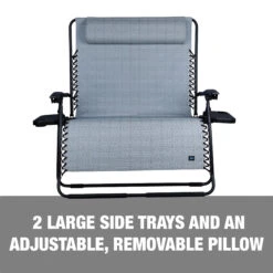 Bliss Hammocks GFC-497DGRY Extra Wide 2-Person Gravity Free Chair W/ Pillow & Drink Trays | 45-in. Wide | Weather & Rust Resistant | 600 Lb. Capacity (Gray) -Lennox Bliss Store GFC 497DGRY PDPImages01