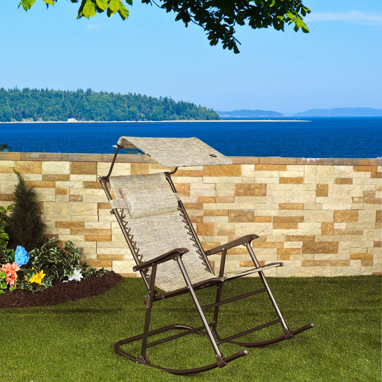 Bliss Hammocks GFR-091S Deluxe Rocking Chair W/ Canopy & Pillow | 27-in. Wide | Weather & Rust Resistant | 300 Lb. Capacity (Sand) 4 Bliss Hammocks GFR-091S Deluxe Rocking Chair W/ Canopy & Pillow | 27-in. Wide | Weather & Rust Resistant | 300 Lb. Capacity (Sand) - Image 2