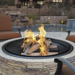 Sun Joe SJFP28-STN-CL 28-Inch Cast Stone Base, Wood Burning 24-Inch Fire Pit W/Dome Screen And Poker, Classic Stone -Lennox Bliss Store SJFP35 STN lifestyle1 10 25 2016 21 19 34