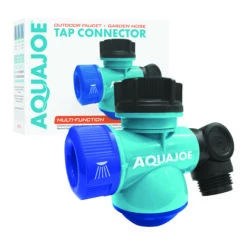 Aqua Joe SJI-MFGA1-AQU Multi-Function Outdoor Faucet And Garden Hose Tap Connector, Blue