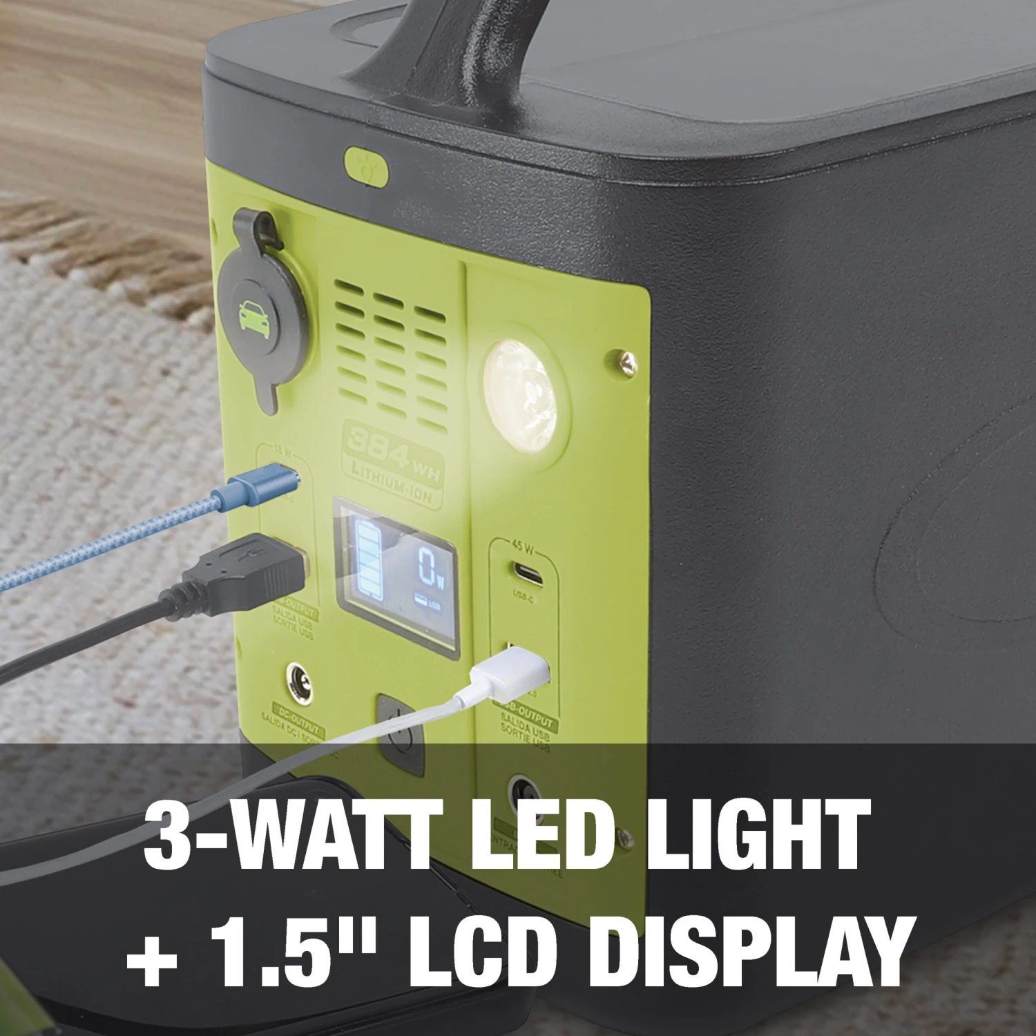 Sun Joe PPG400 384WH 6-Amp Portable Power Generator Station | W/ 1/110v 2.5-Amp Pure Sine AC Outlet, Wireless Charging, 1/5-V USB Type A, 2/5-V USB Type C, 1/10-Amp 12-V DC, LED Light, LCD Display 5 Sun Joe PPG400 384WH 6-Amp Portable Power Generator Station | W/ 1/110v 2.5-Amp Pure Sine AC Outlet, Wireless Charging, 1/5-V USB Type A, 2/5-V USB Type C, 1/10-Amp 12-V DC, LED Light, LCD Display - Image 3